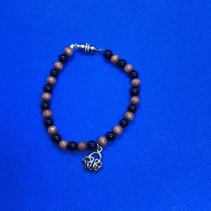 wooden beaded bracelet with mushroom charm (handmade)